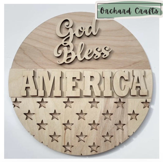 God Bless America Layered Round Sign